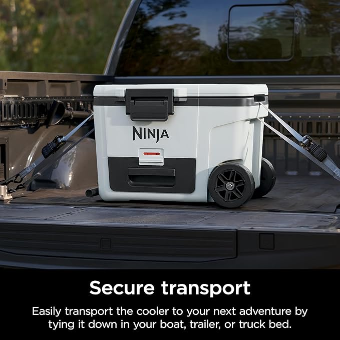 Ninja | Cooler | FrostVault 45QT Cooler with Wheels | Insulated with Temp Dry Storage Drawer | Keeps Ice Cold for Days | for The Beach, Camping, Picnics & More | Cloud White | FB245WH