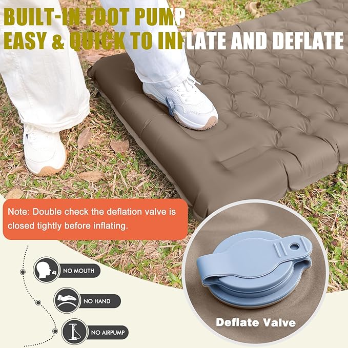 Inflatable Camping Sleeping Pad with Pillow, Extra Thick 4 Inch Sleeping Mat with Built-in Pump, Compact & Ultralight Camping Air Mattress for Backpacking Hiking Tent Traveling