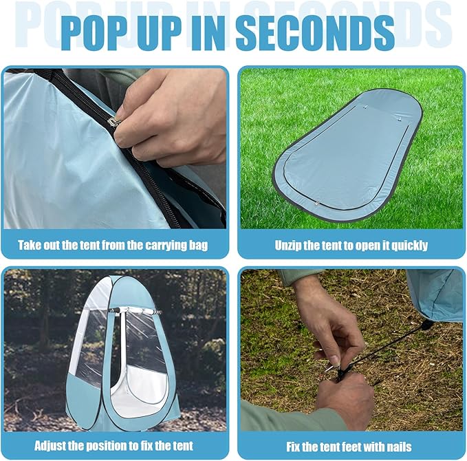 Sports Tent Pop Up Shelter, Instant Clear View Sports Pod, Weather Proof Pod Outdoor Rain Tents Camping Sun Shelter with 2 Windows for Sports Events, Hiking, Fishing, Beach 39.37 * 39.37 * 64.56”