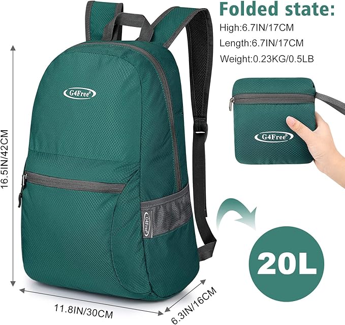 G4Free 20L Lightweight Packable Backpack Travel Hiking Daypack Foldable Backpack for Men Women