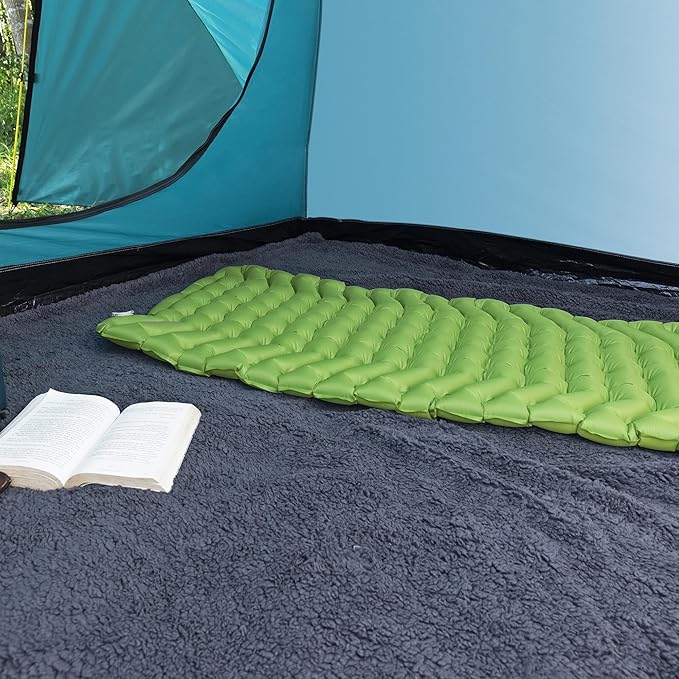 Bestway WanderLite 74 Inch by 23 Inch Regular Rectangular Nylon Fabric Outdoor Sleeping Air Pad with Repair Patch and Storage Bag, Green
