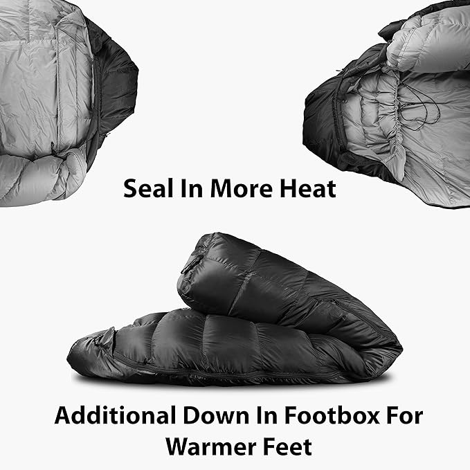 Summit Sleeping Bag 800+ Fill Power Starting Under 2lbs Ultralight Backpacking Mummy Down Sleeping Bag for Lightweight Hiking & Camping