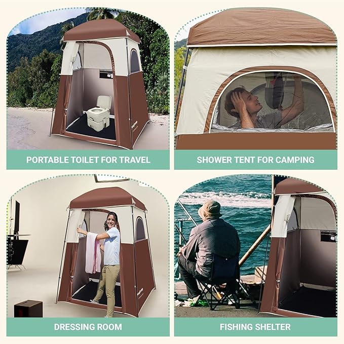 KingCamp Shower Tent, Large Portable 1/2 Room Dressing, Toilet and Changing Tents with Shower Bag & Floor for Camping & Travel