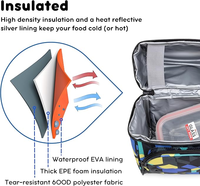 J World Corey Kids Lunch Bag. Insulated Lunch-Box for Boys Girls, Cubes