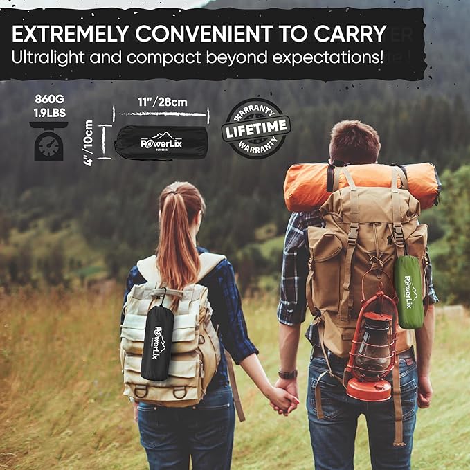 POWERLIX Ultralight Sleeping Pad for Camping with Inflating Bag– Compact Lightweight Camping Mat, Outdoor Backpacking Hiking Traveling Airpad Camping Air Mattress Sleeping Mat