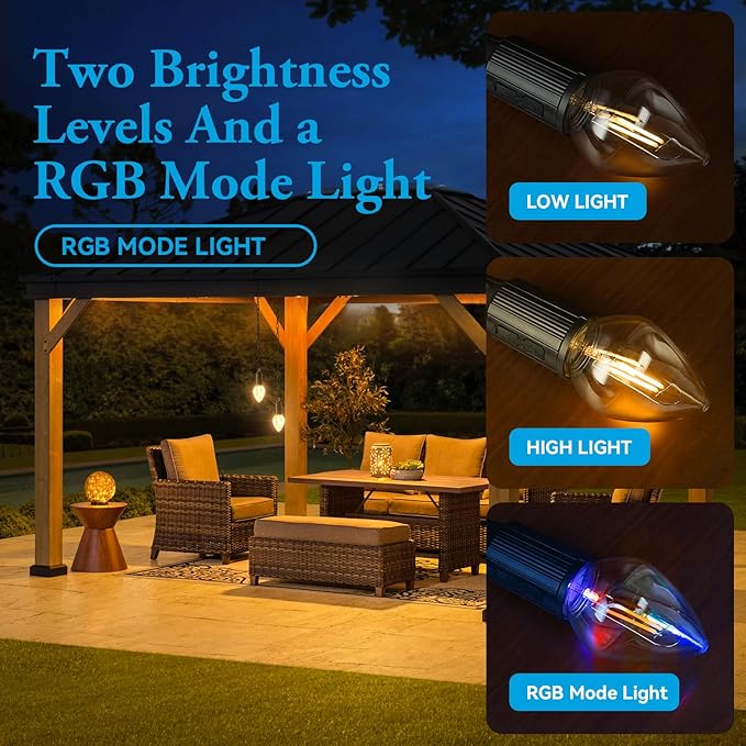 Rechargeable LED Gazebo Lights Outdoor Waterproof,3 Light Modes Battery Operated Lights,Candle Shape Outdoor Hanging Lights,Gazebo Chandelier Outdoor,Portable Pergola Lights,2 Pack