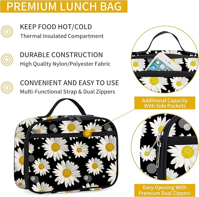 rickyh style Lunch Box with Padded Liner, Spacious Insulated Lunch Bag Durable Thermal Lunch Cooler Pack with Strap for Men Women Boys Girls Adults School Sports Beach Picnic Work Camp,2 Pocket