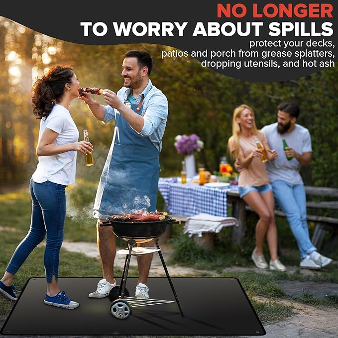 Large 80" x 48" Under Grill Mats for Outdoor Grill, Double-Sided Fireproof Grill Pad, Waterproof, Oil-Proof, Indoor Fireplace/Fire Pit Mat, Easy-Clean BBQ/Grill Floor Mat for Deck, Patio and Lawn