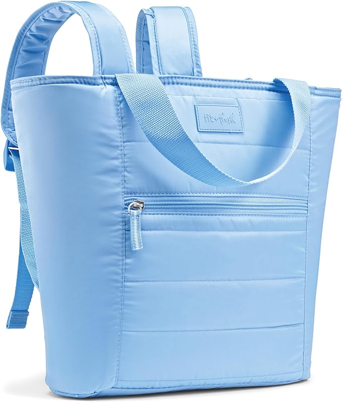 Fit & Fresh Insulated Cooler Bag, Leak Proof Waterproof Beach Cooler Backpack for Women, 18 Can Soft Insulated Tote for Travel & Lunch, Cornflower