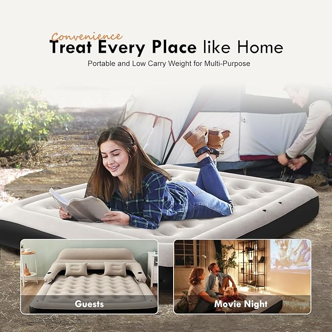 DIMAR GARDEN King Size Air Mattress with Headboard and Pillows, Inflatable Bed Blow Up Bed