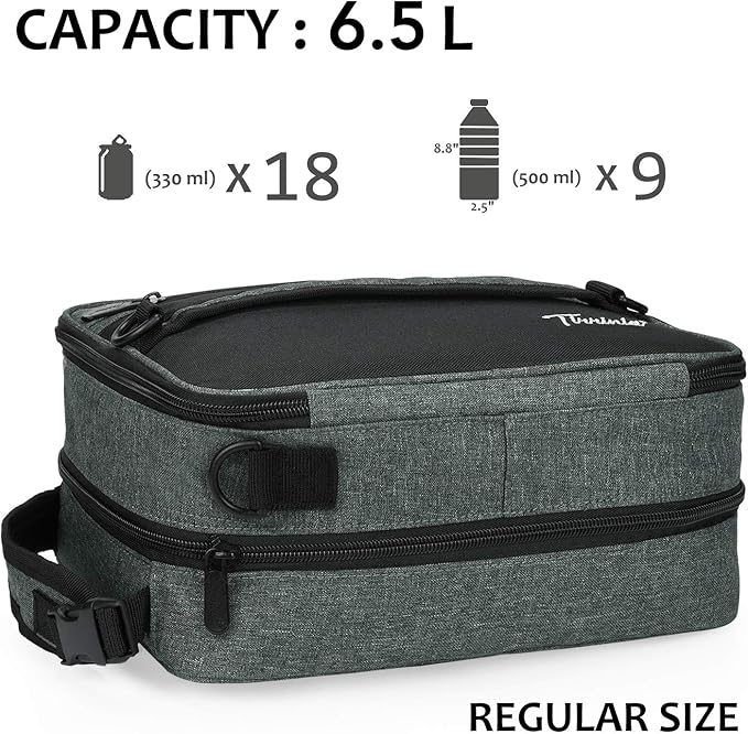 Expandable Insulated Lunch Bag, Leakproof Flat Lunch Cooler Tote with Shoulder Strap for Men and Women, Suitable for Work & Office by Tirrinia, Charcoal