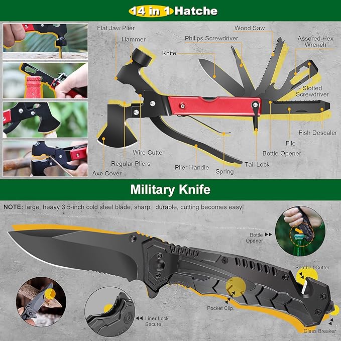 Gifts for Men Dad Husband Boyfriend, 30 in 1 Survival Gear and Equipment, Emergency Survival Kit Camping Accessories, First Aid Kit for Camping Hiking Hunting Fishing