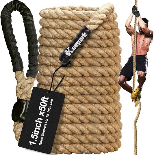 Climbing Rope 1.5 Inch Diameter 10FT 15FT 20FT 25FT 30FT 35FT Gym Climbing Rope for Fitness & Strength Training, Workout Exercises Climbing Rope for Adults Kids Outdoor or Home Indoor