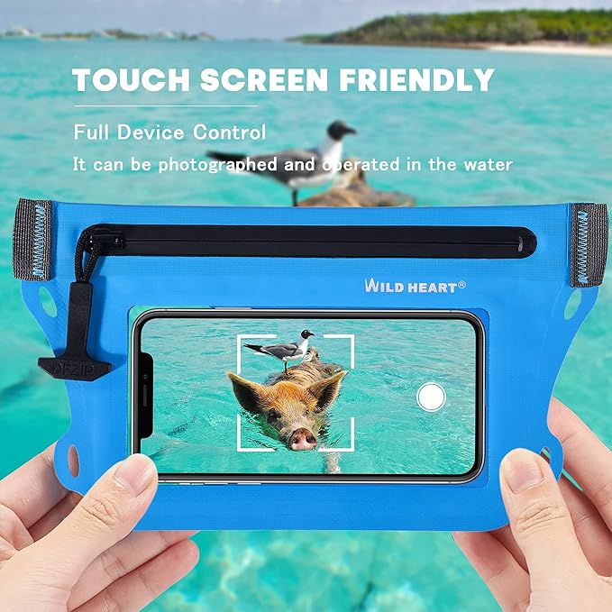 WILD HEART Waterproof Waist Bag IPX8 with Adjustable Waist belt Screen Touchable Dry Bag Double Inner Pocket for Swimming Diving Floating Rafting Boating
