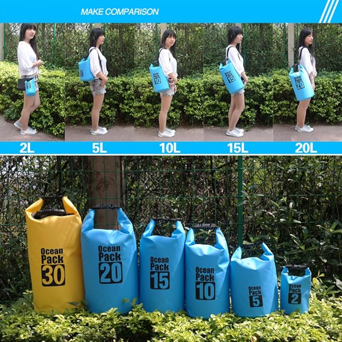 Dry Sack/Floating Waterproof Bag 2L/5L/10L/20L/30L for Boating, Kayaking, Hiking, Snowboarding, Camping, Rafting, Fishing and Backpacking