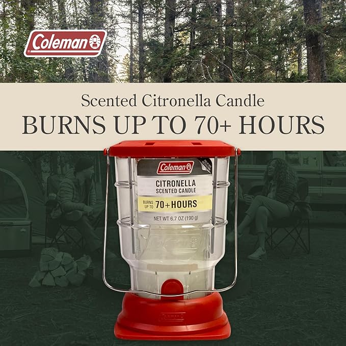 Coleman 70+ Hour Outdoor Candle Lantern - Classic Design, Easy Carry & Hang, Extended Burn Time - Essential for Camping, Picnics, and Patio Ambiance - 6.7 oz, Red