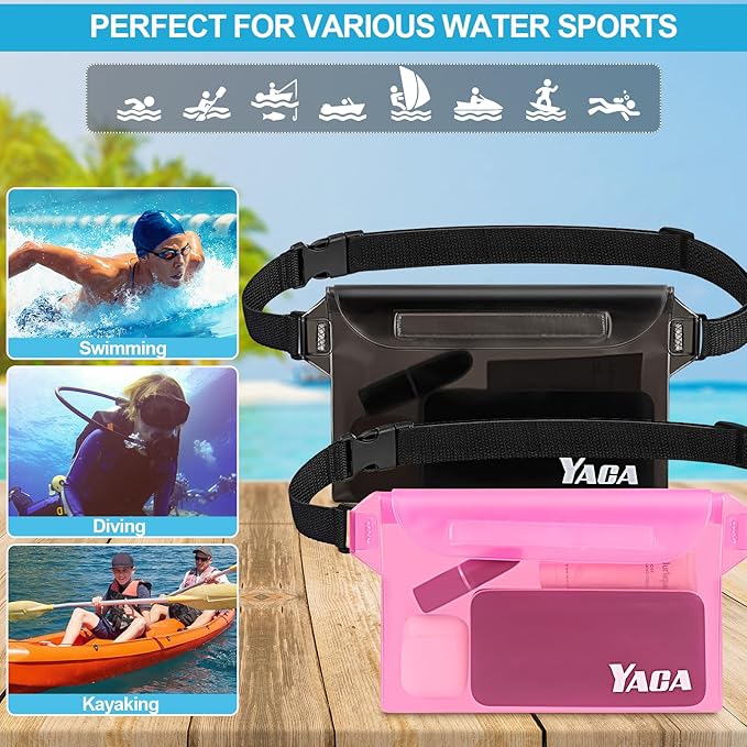 Waterproof Fanny Pack, 2PCS Touchscreen Sensitive Waterproof Phone Pouch, Dry Bag with Adjustable Waist Strap, Water Proof Pouch For Kayaking, Swimming, Boating, Floating, Perfect Beach Essentials