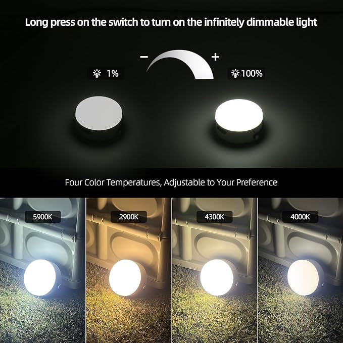 Hanging Camping Tent Light with Stepless Dimming & Magnetic Base, USB-C Rechargeable LED Lantern for Outdoor Glamping, Emergencies, Indoor Outages (Portable Waterproof, Power Bank Function)