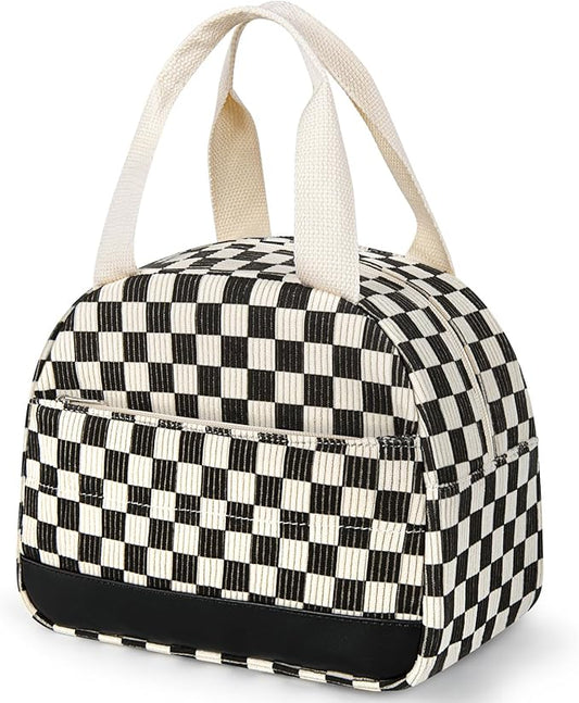 Lunch Box Lunch Bag for Women Men, Leakproof, Insulated Lunch Box Tote with Large Capacity, Lunch Container for Work/Office (Corduroy Black Checkered Pattern)
