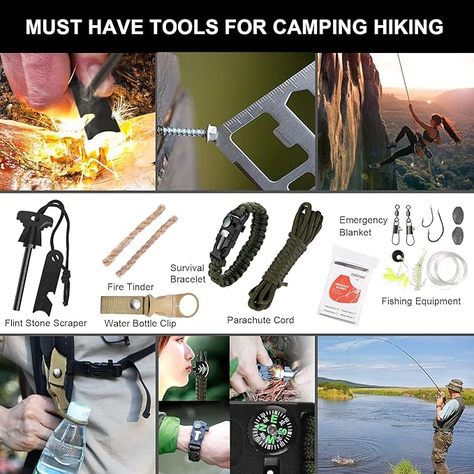 Gifts for Man Dad Husband, 210 PCS Survival First Aid kit, Professional Survival Gear Camping Essentials Emergency Medical Goods for Camping Boat Home Car Disaster Adventure (Khaki)