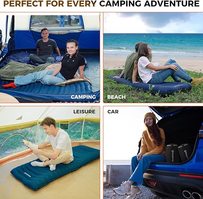 KingCamp Self Inflating Sleeping Pad for Camping with Built-in Pillow, Ultralight Sleeping Pad Camping Mat Durable for Camping Backpacking Hiking Single Double, 4 Size