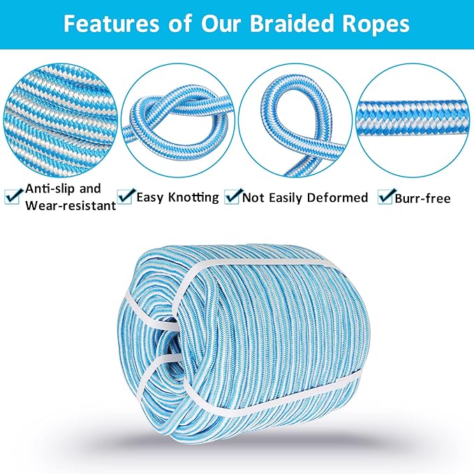 Arborist Tree Rope, 1/2inch by 100FT, 12 Strand Bull Rope up to 8000lbs Tensile Strength, Blue and Orange