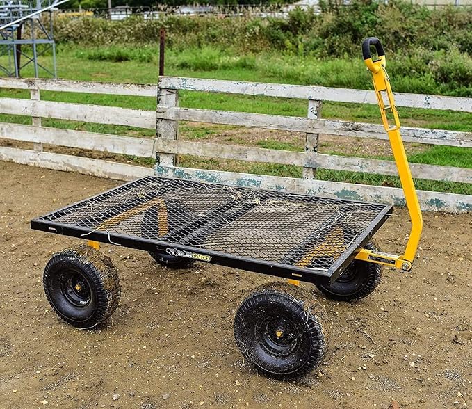 Gorilla Carts GOR1400-COM Steel Utility Garden Cart, Heavy-Duty Convertible 2-in-1 Handle and Removable Sides, 12 cu ft, 1400 lb Capacity, Black