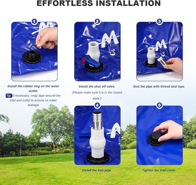 Moongiantgo 63.4G/240L Foldable Water Bladder-1000D PVC Portable Emergency Water Storage Container with Valve & Overflow Kit-Soft Storage Bag for Emergencies, RV, Camping, Irrigation