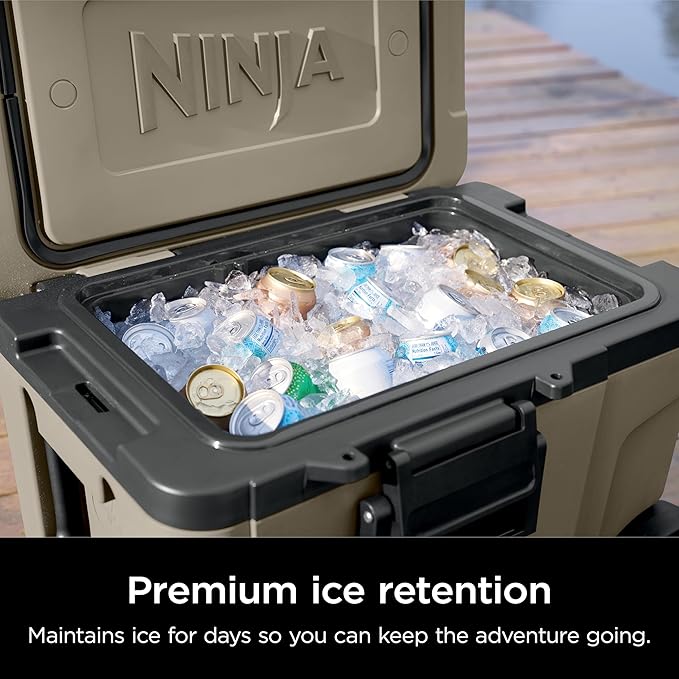 Ninja | Cooler | FrostVault 65QT Cooler with Wheels | Insulated with Temp Dry Storage Drawer | Keeps Ice Cold for Days | for The Beach, Camping, Picnics & More | Birch Beige | FB265CS