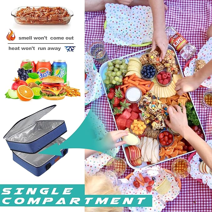 Lunch Bag Insulated Thermal Food Carrier Insulated Double Decker Casserole Carrier for Hot or Cold Food,Insulated Tote Bag for Potluck Cookouts Picnic,Lasagna Holder