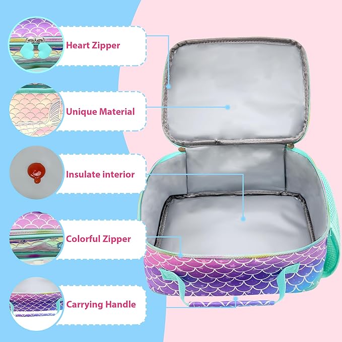 RLGPBON Kids Lunch Box,Insulated Lunch Bag for Girls,Lunch Bag Toddler Teen,School Daycare Cute Travel bags