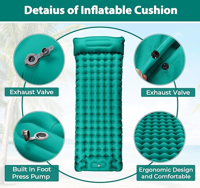 Sleeping Pad for Camping Extra Thick,79"×28" Inflatable Camping Pad Oversized,Waterproof Camping Mat Compact Built-in Foot Pump Pillow,Backpacking Sleeping Pad for Hiking,Tent,Traveling,Peacock Blue