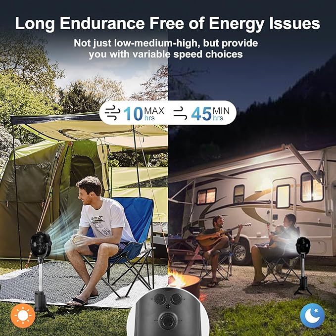 Odoland 20000mAh Camping Fan with Lantern, 360° Oscillation Table fan with Remote & Hook, Rechargeable Battery Operated Outdoor Power Fan with Light for Camp, Family Travel and Jobsite, Black