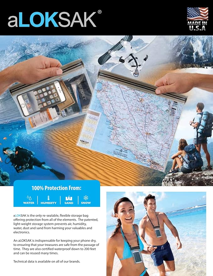 LOKSAK - aLOKSAK Waterproof Dry Bags - Airtight Underwater Pouch - Touch Screen Compatible - Diving Certified - 2 Pack- 12in x 12in