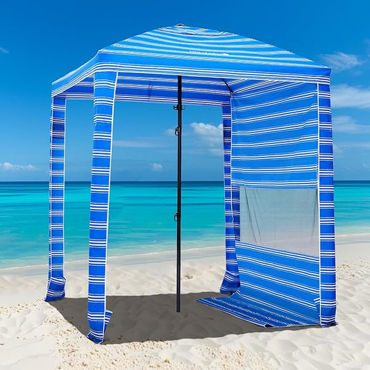 HOMEDEMO Beach Cabana UPF 50+, 6'×6' Beach Canopy, Easy Set up and Take Down, Cool Cabana Beach Tent with Sand Pockets, Side Wall Beach Shade Canopy Wind Waterproof for Kids, Family & Friends
