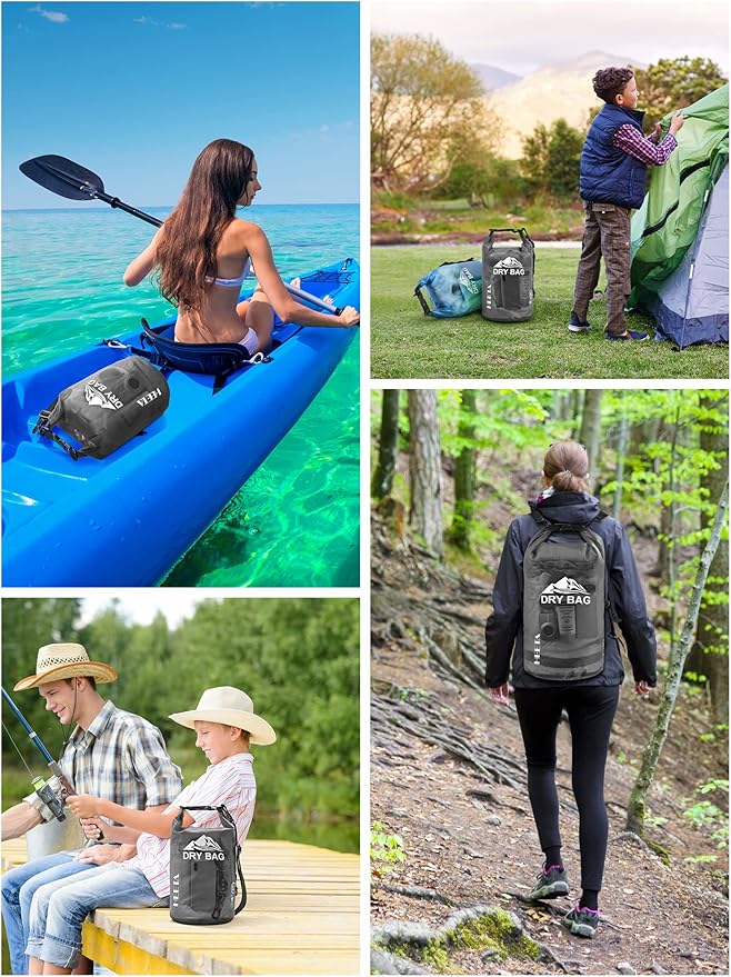 HEETA Dry Bag Waterproof for Women Men, 5L/10L/20L/30L/40L Roll Top Lightweight Dry Storage Bag Backpack with Phone Case for Travel, Swimming, Boating, Kayaking, Camping & Beach, 11 Transparent Colors