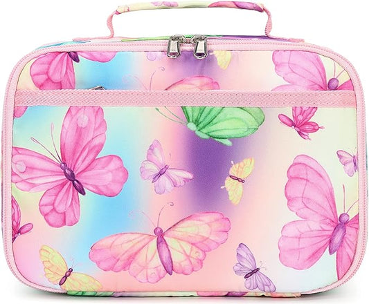 Kids Lunch Box Girls Boys Insulated Lunch Cooler Bag Reusable Lunch Tote Kit for School Travel (Butterfly)