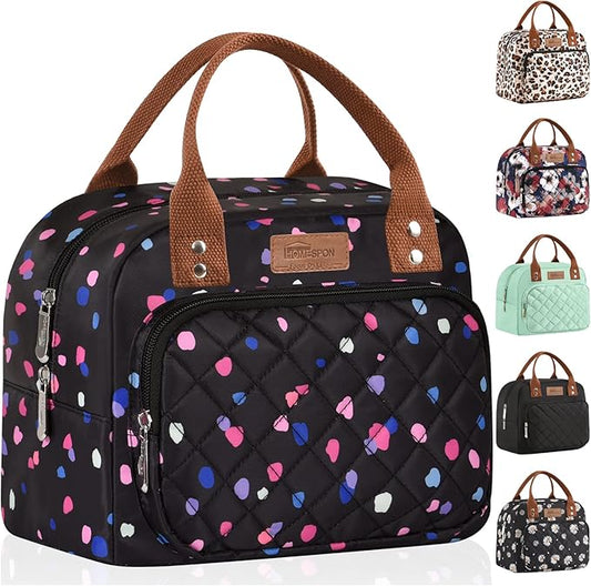 Buringer HOMESPON Lunch Bag for Woman Man Adults with Front Pocket Insulated Lunch Tote Lunch Box Container for Work Picnic or Travel（Multi Dots）