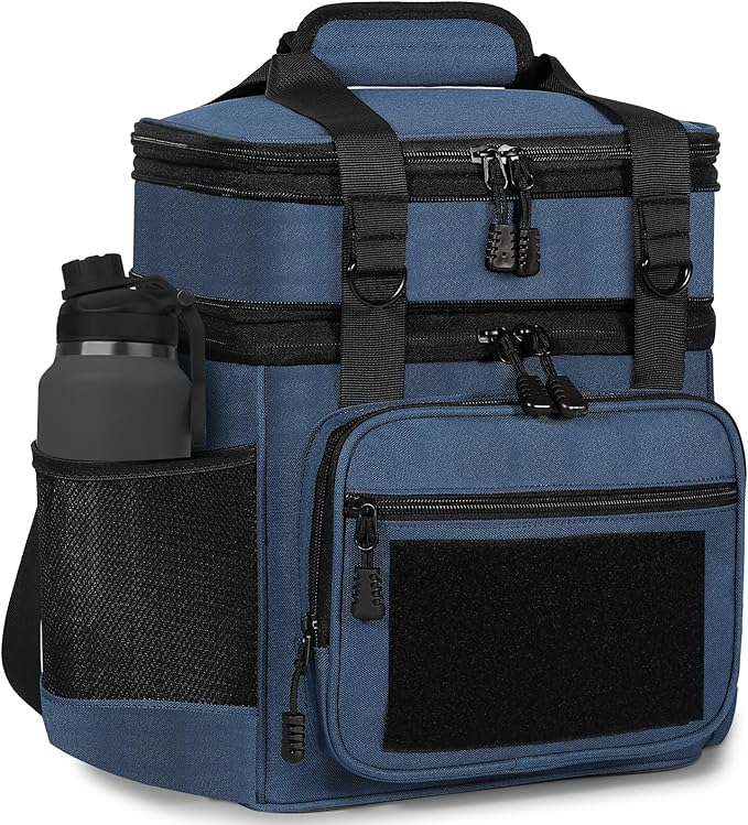 GLENKEY Double Deck Insulated Lunch Box, Expandable Large Lunch Bag Leakproof Cooler Bag Lunch Pail for Men Women Adults Work Shifts Travel Daytrip,16L,Blue