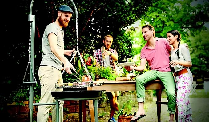 20-Inch Large Cooking Grill Basket with Chain for Outdoor Campfire Swing Grill