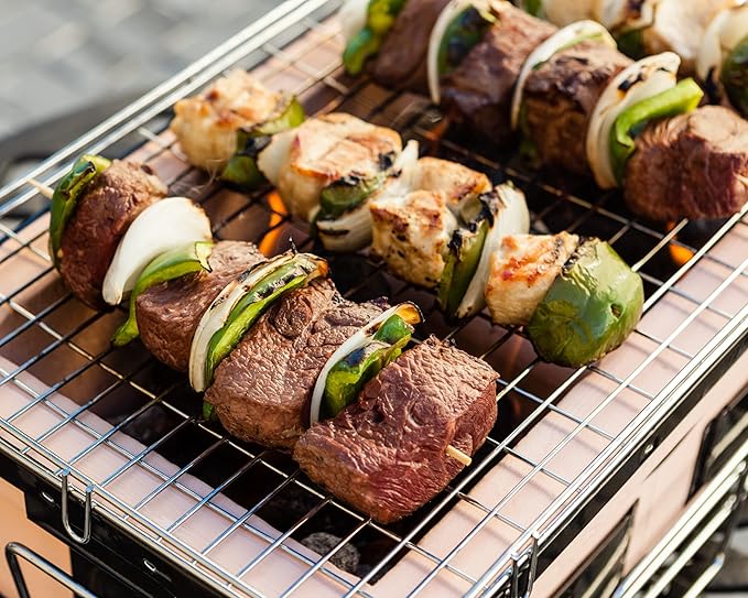 Fire Sense 60450 Yakatori Internal Grates Charcoal Chrome Cooking Grill Japanese Table BBQ Handmade Using Clay Adjustable Ventilation For Outdoor Barbecues Camping Traveling - Large - Tan