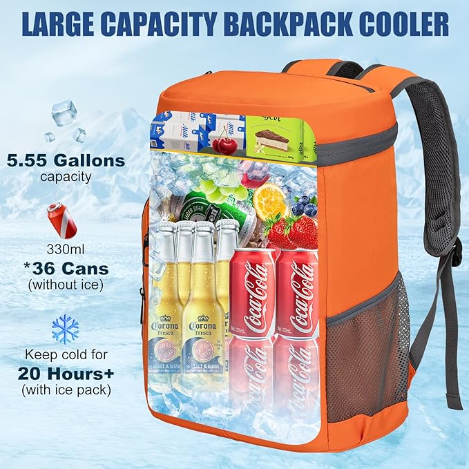 Backpack Cooler Insulated Leak Proof for Men Wowen 36 Cans Soft Cooler Backpack Insulated Waterproof Large Capacity Coolers Bag Portable for Lunch Camping Travel Picnic Hiking