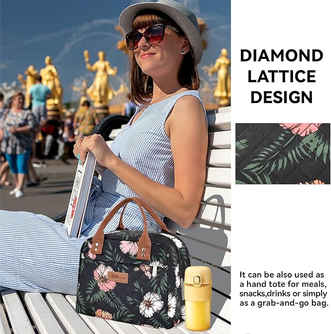 HOMESPON Insulated Lunch Bag for Women Men Adults Lunch Tote with Front Pocket Lunch Box Container Cooler Bag for Work Picnic (Floral)