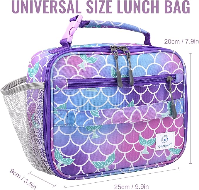 Genteen Lunch Box Kids, Prints Insulated Lunch Bag Kids Boys Girls,Soft Bag Mini Cooler Back to School Thermal Meal Tote Kit Lunch Box for School,Work,Outdoor (Mermaid)