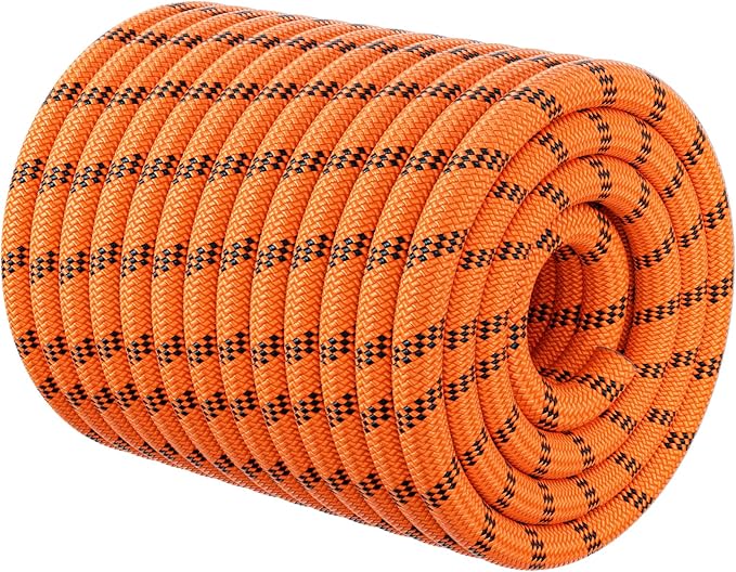 Double Braided Arborist Rigging Rope - 1/2 in X 150 ft 48 Strands Outdoor Pulling Heavy Duty Polyester Bull Rope for Swing Tree Work Camping Rescue Hiking Logging - Orange