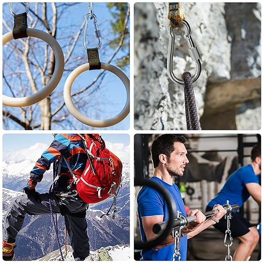 KINLINK 10 Pack Screw Locking Carabiner, 1.97 inch Heavy Duty Carabiner Clips, 304 Stainless Steel Small Caribeener Clips, Caribiniers for Outdoor Camping, Swing, Hammock, Hiking, Quick Link