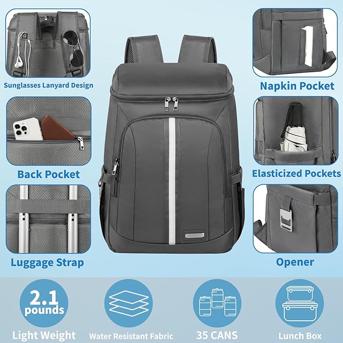 LTINVECK Cooler Backpack,2 Insulated Compartments Backpack Cooler Leakproof Double Deck Lightweight Cooler Lunch Box Bag for Men Women