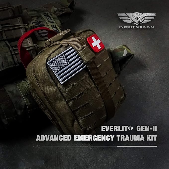 EVERLIT Advanced Emergency Trauma Kit, CAT GEN-7 Tourniquet Mil-Spec Nylon Laser Cut Pouch with 36" Splint, Military Combat Tactical IFAK for First Aid Response Bleeding Control