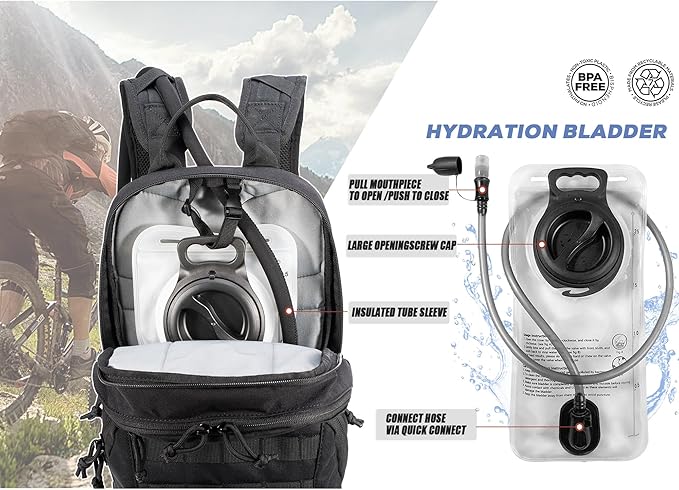 Tactical Small Hydration Backpack 10L Molle Pack for Outdoor Hiking Gravel Cycling Mountain Biking with 2.5L Bladder