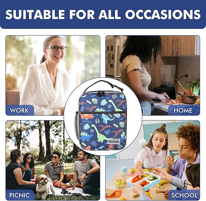 Tirrinia Insulated Lunch Box for Men Women, Portable Thermal Small Lunch Bag for Office Work Picnic, Reusable Compact Lunchbox Cooler Tote for Adults, Dinosaur